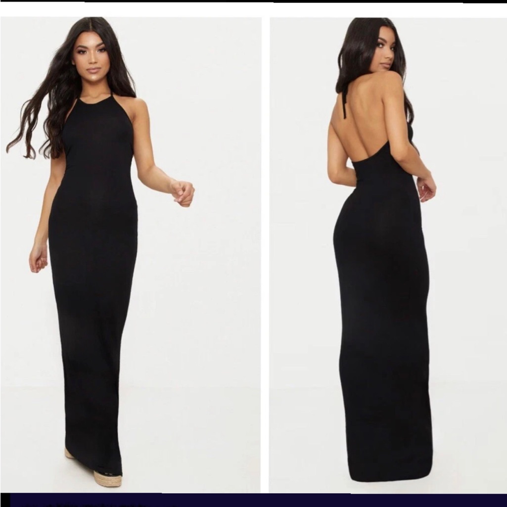 Prettylittlething Black Halter Backless Maxi Dress